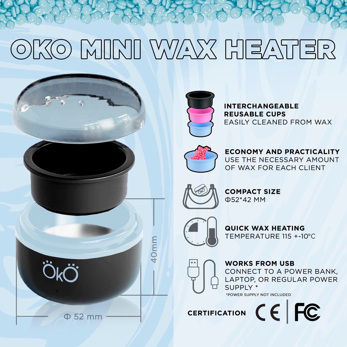 Mini Wax Heater OKO Black | Mini ohřívač vosku